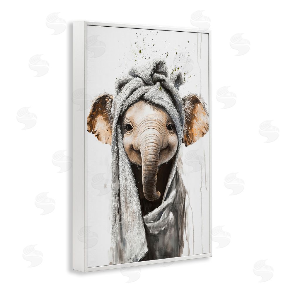Tina LeCour Squeaky Clean Elephant White Framed Giclee Wall Art Print