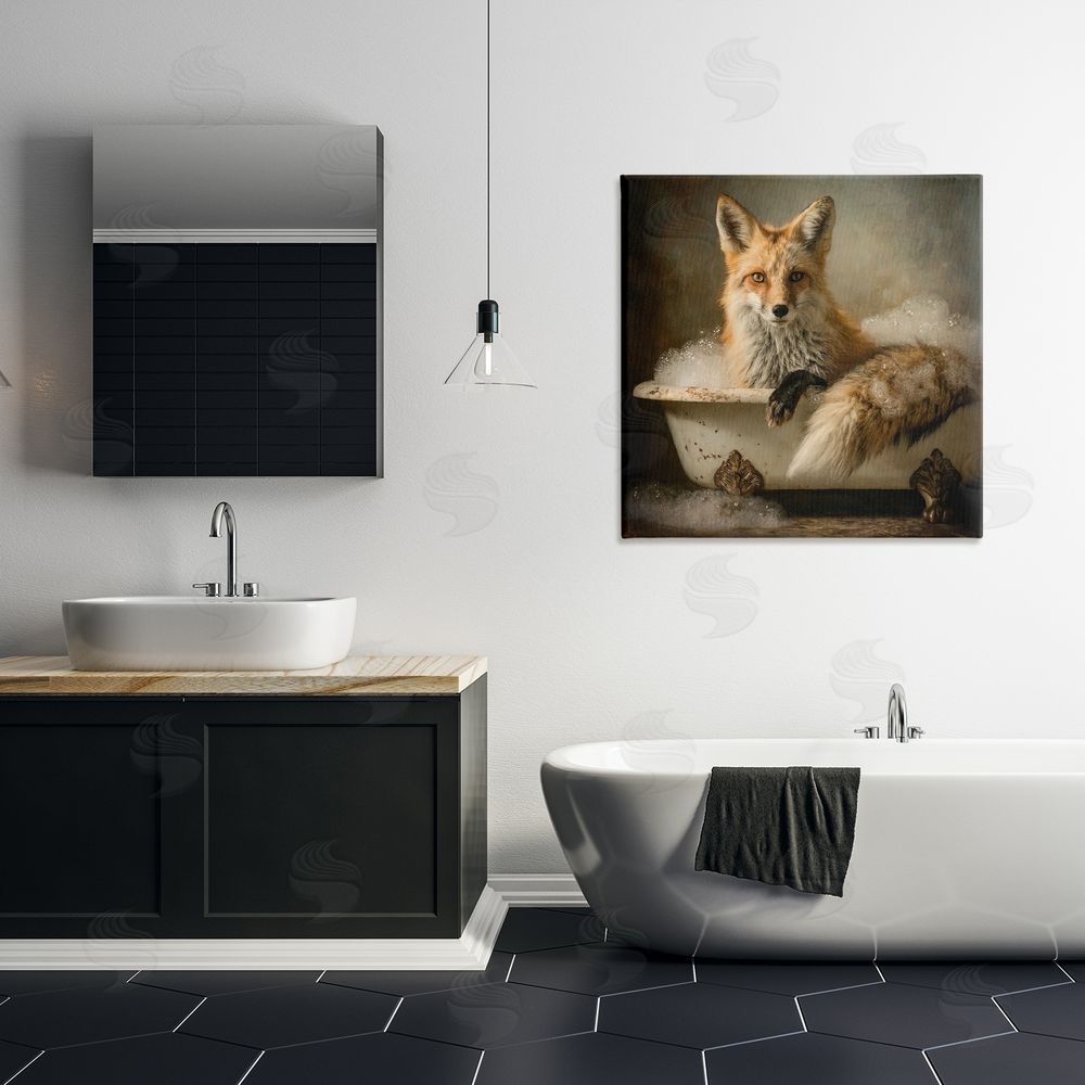 Tina LeCour Red Fox Bubble Bath Stretched Canvas Wall Art Print in Room