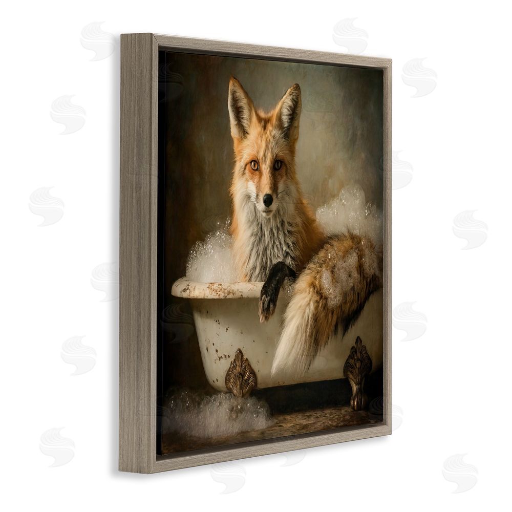 Tina LeCour Red Fox Bubble Bath Brown Floating Frame Canvas Wall Art Print