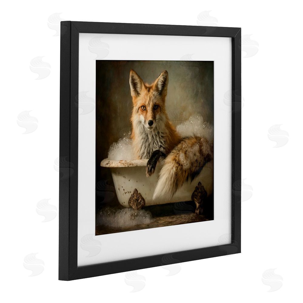 Tina LeCour Red Fox Bubble Bath Black Framed Print Under Glass Wall Art