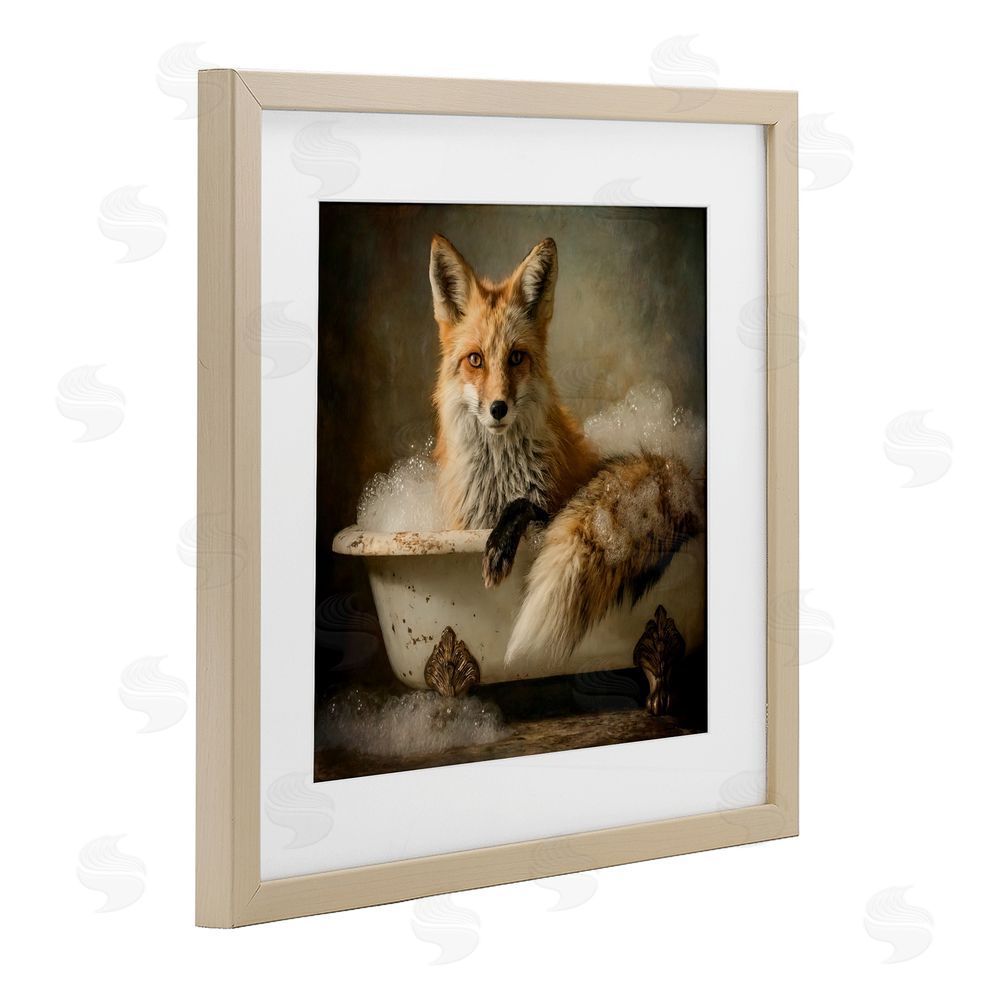 Tina LeCour Red Fox Bubble Bath Brown Framed Print Under Glass Wall Art
