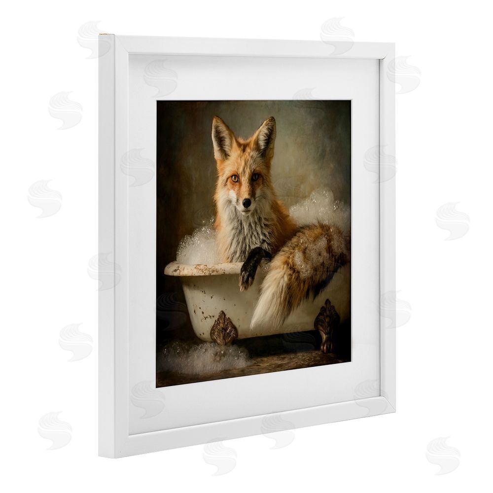 Tina LeCour Red Fox Bubble Bath White Framed Print Under Glass Wall Art