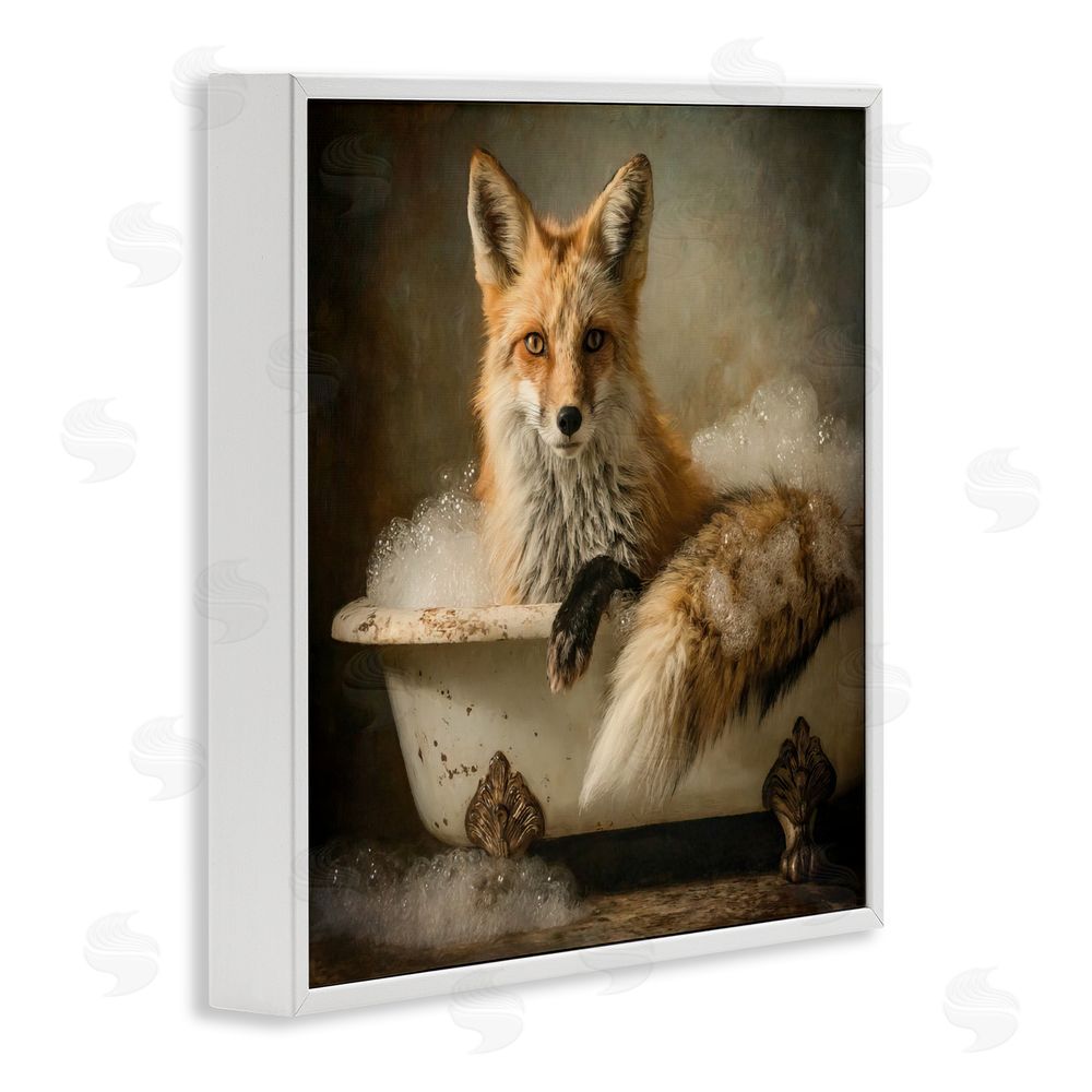 Tina LeCour Red Fox Bubble Bath White Framed Giclee Wall Art Print