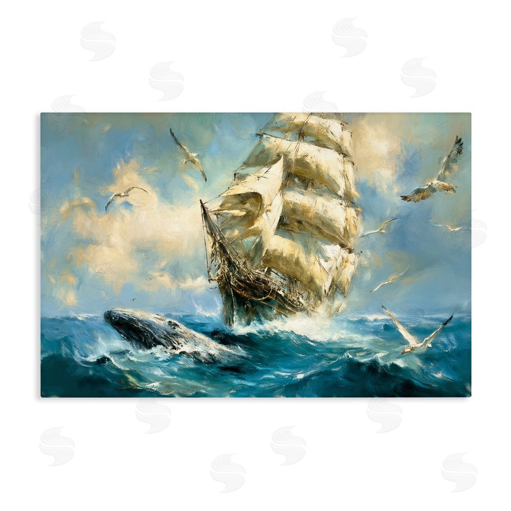 Tina LeCour Clipper Ship & The Whale Stretched Canvas Wall Art Print