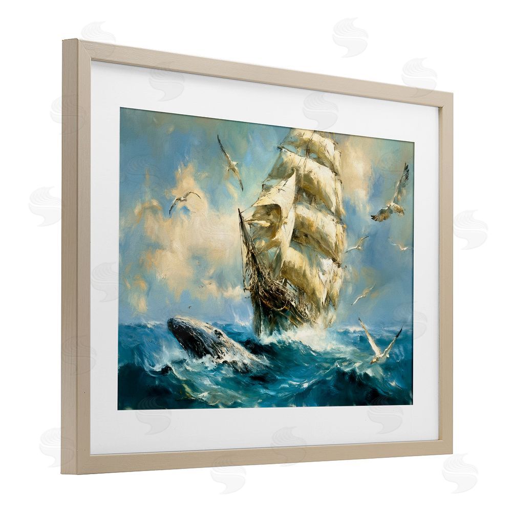 Tina LeCour Clipper Ship & The Whale Birch Framed Print Under Glass Wall Art
