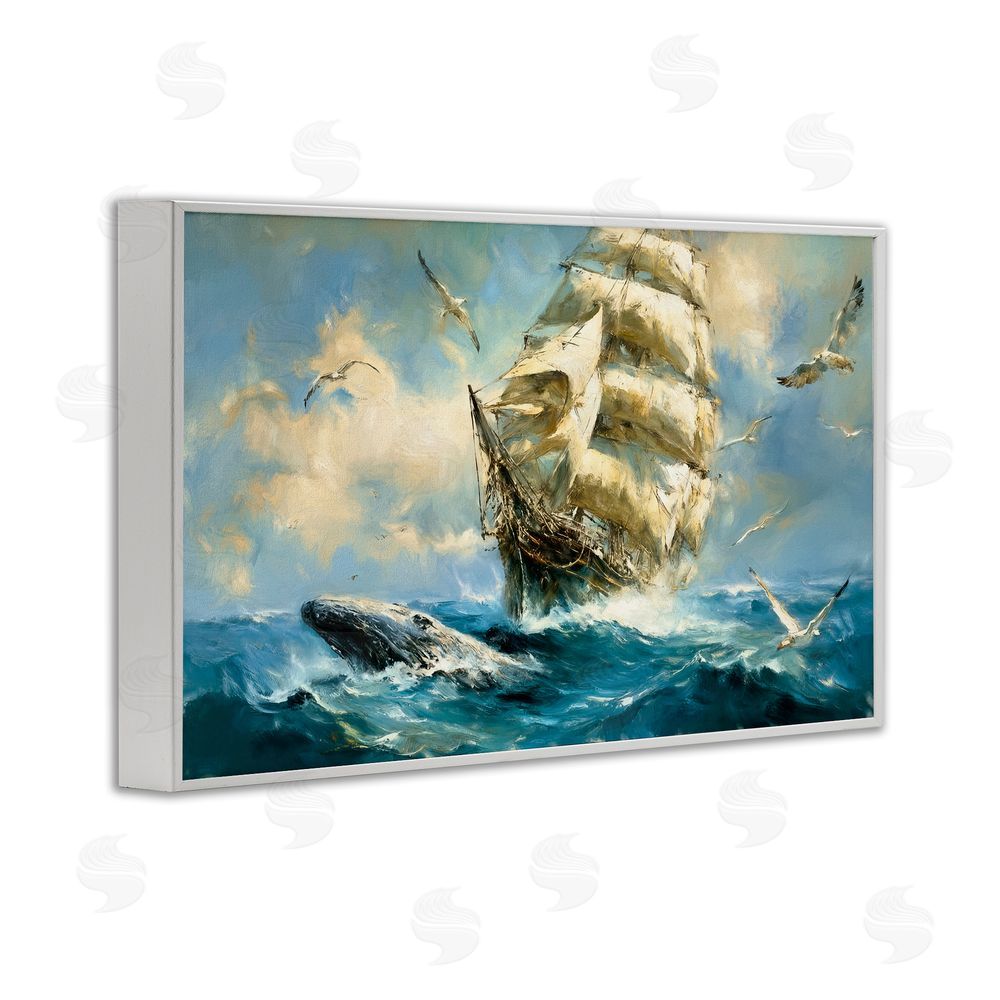 Tina LeCour Clipper Ship & The Whale White Framed Giclee Wall Art Print