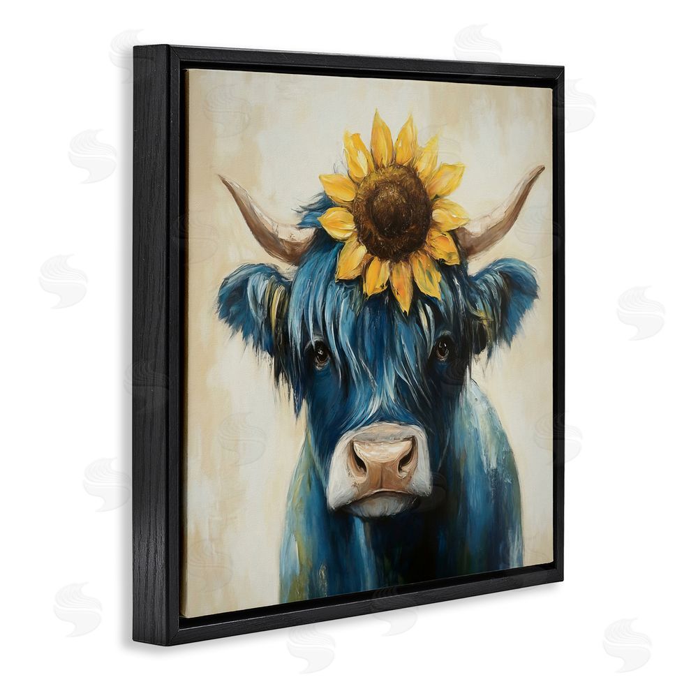 Tina LeCour Pastoral Sunflower Highland Black Floating Frame Canvas Wall Art Print