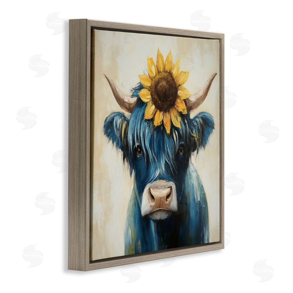 Tina LeCour Pastoral Sunflower Highland Brown Floating Frame Canvas Wall Art Print