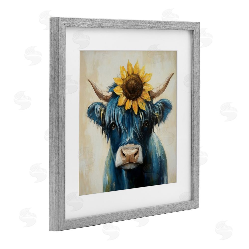 Tina LeCour Pastoral Sunflower Highland Gray Framed Print Under Glass Wall Art