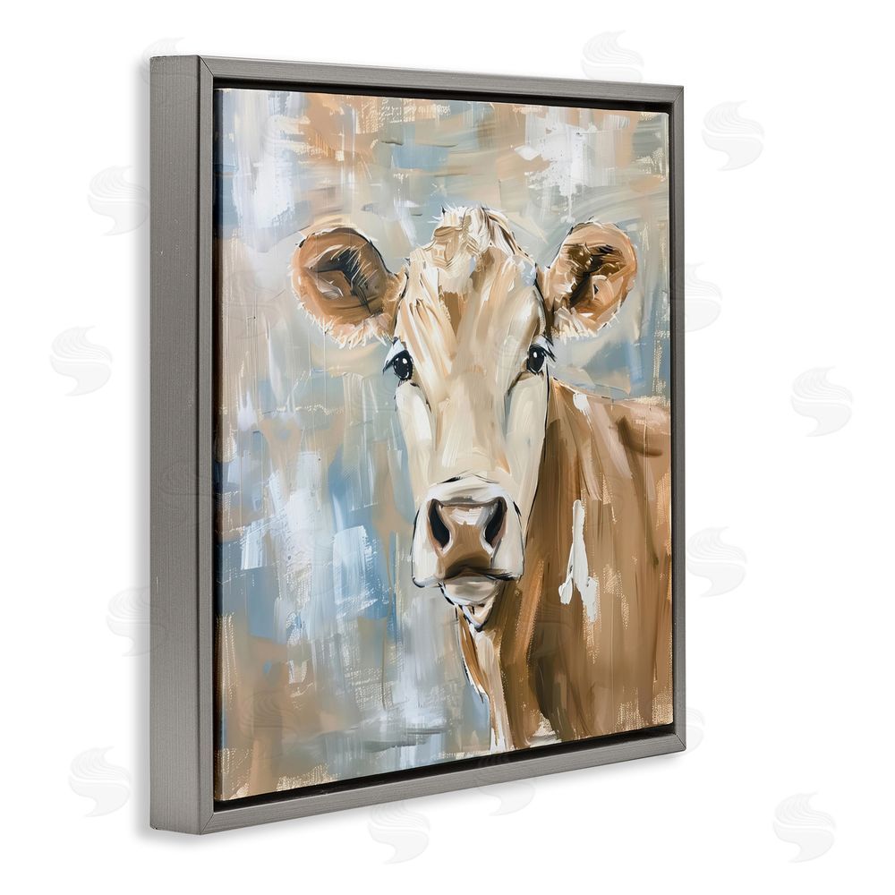 Tina LeCour The Brown Cow Abstract Gray Floating Frame Canvas Wall Art Print