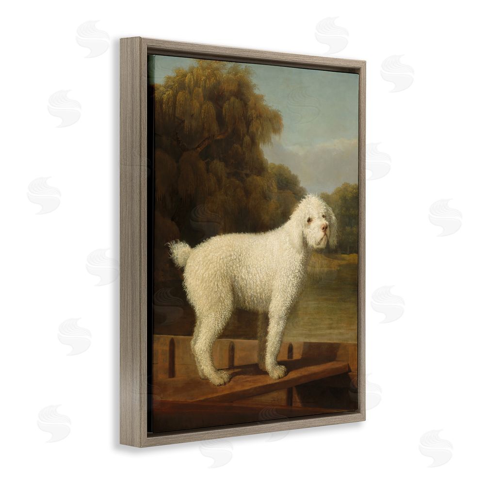 Tina LeCour White Poodle in a Punt Brown Floating Frame Canvas Wall Art Print