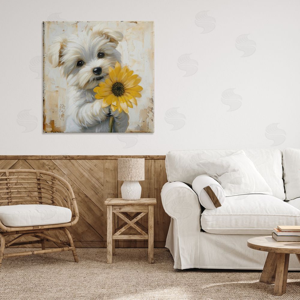 Tina LeCour Little Lucky Puppy Stretched Canvas Wall Art in Room