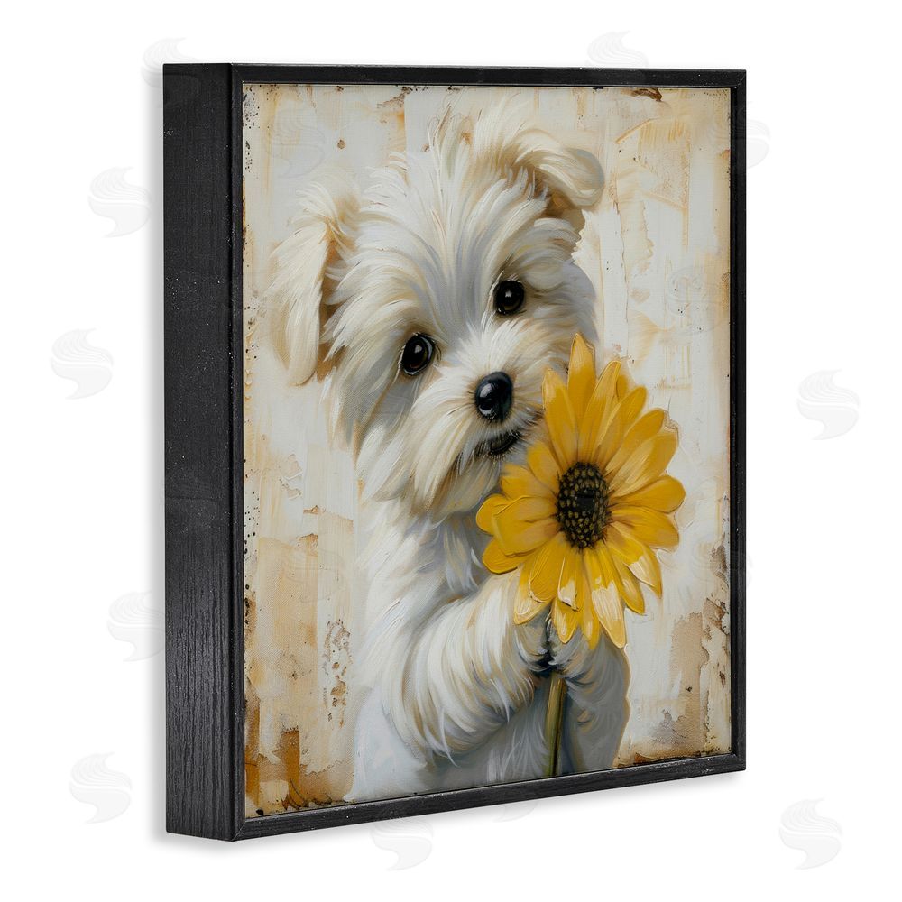 Tina LeCour Little Lucky Puppy Blacked Framed Giclee Wall Art Print