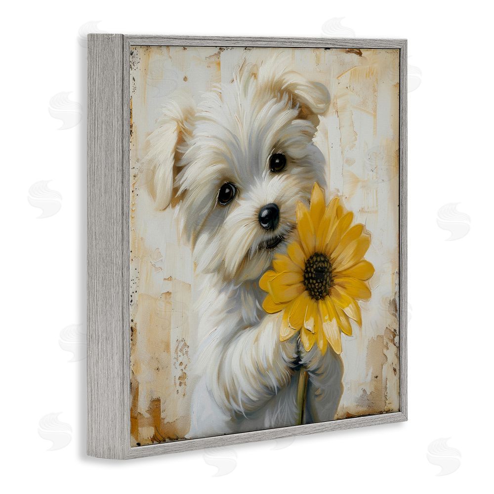 Tina LeCour Little Lucky Puppy Gray Framed Giclee Wall Art Print