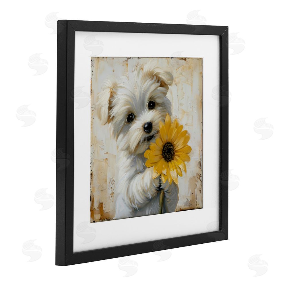 Tina LeCour Little Lucky Puppy Black Framed Print Under Glass with Mat Wall Art