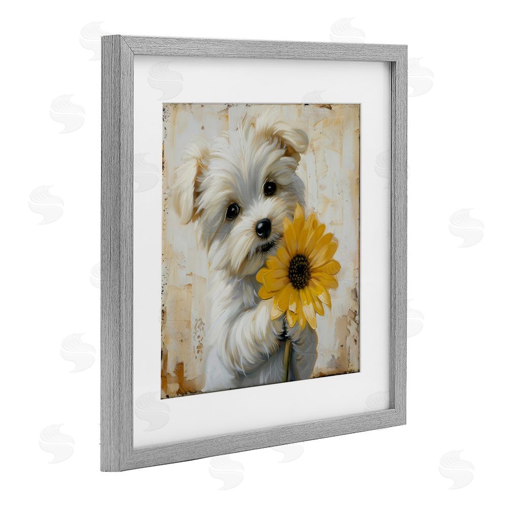 Tina LeCour Little Lucky Puppy Gray Framed Print Under Glass with Mat Wall Art