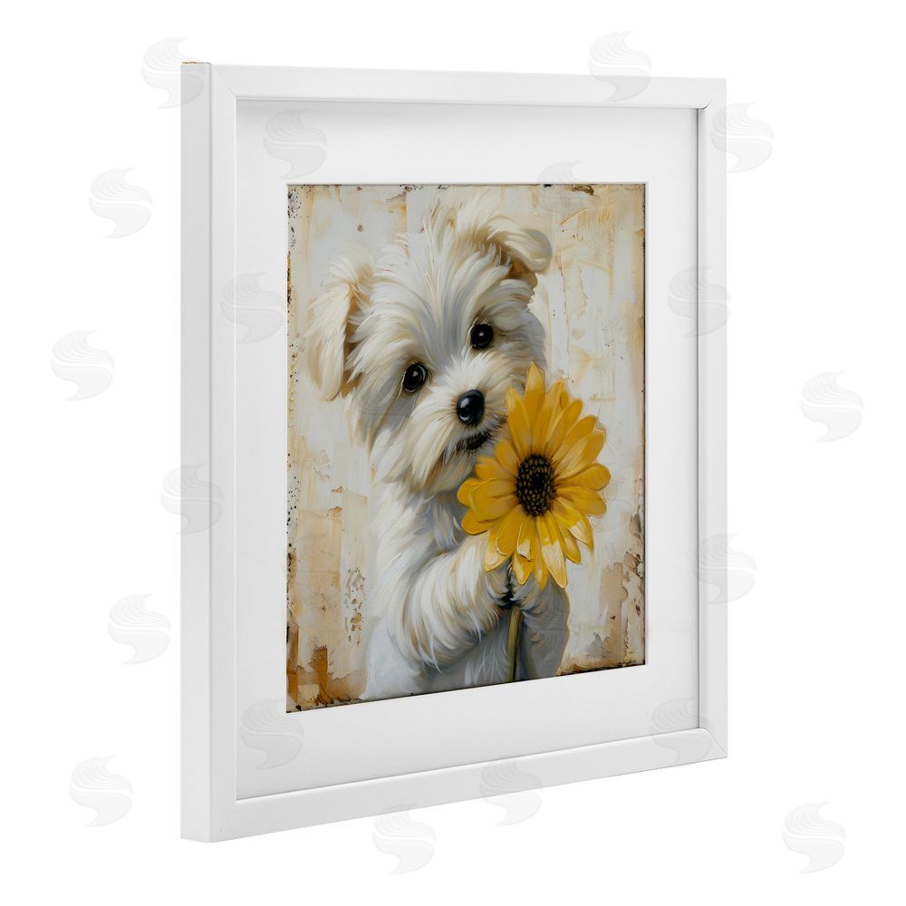 Tina LeCour Little Lucky Puppy White Framed Print Under Glass with Mat Wall Art