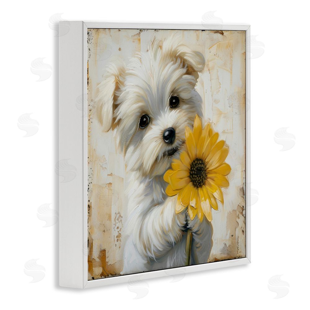 Tina LeCour Little Lucky Puppy White Framed Giclee Wall Art Print