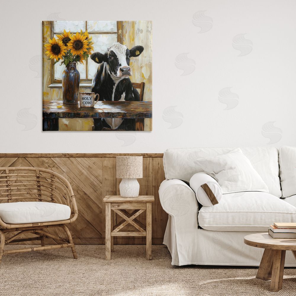 Tina LeCour Holy Cow Rustic Farm Table Stretched Canvas Wall Art in Room