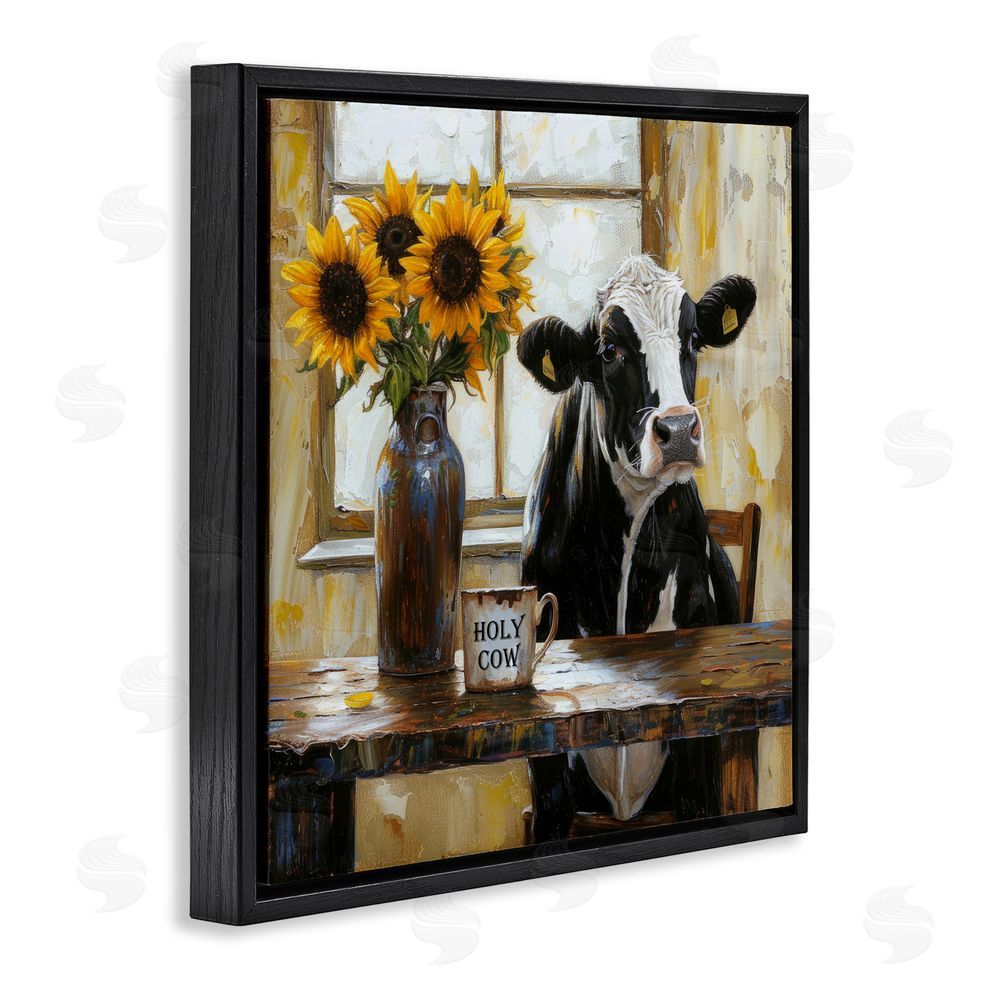 Tina LeCour Holy Cow Rustic Farm Table Black Floating Frame Canvas Wall Art