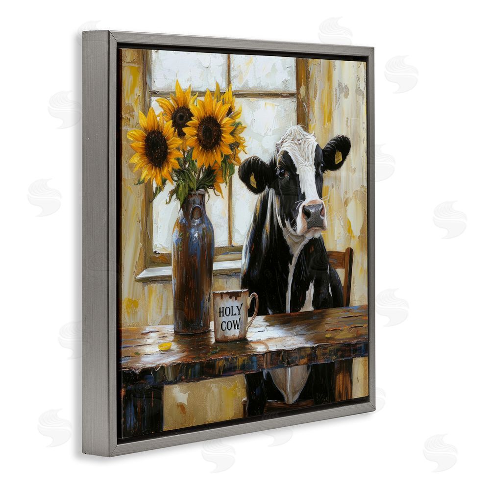 Tina LeCour Holy Cow Rustic Farm Table Gray Floating Frame Canvas Wall Art