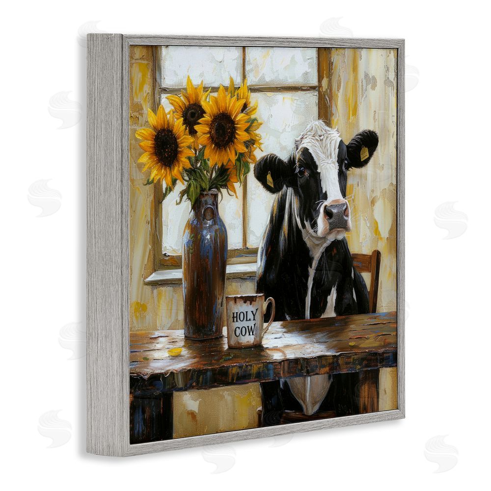 Tina LeCour Holy Cow Rustic Farm Table Gray Framed Giclee Wall Art Print