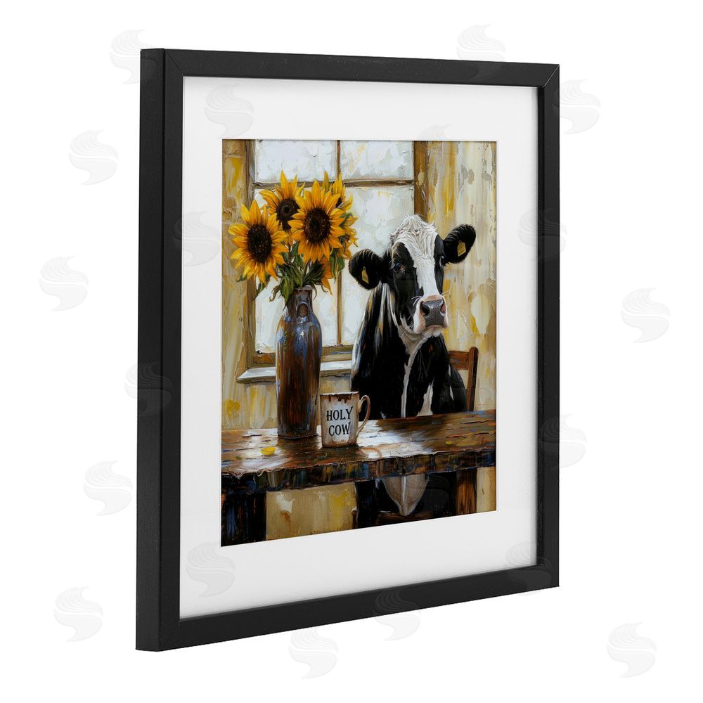 Tina LeCour Holy Cow Rustic Farm Table Black Framed Print Under Glass with Mat Wall Art