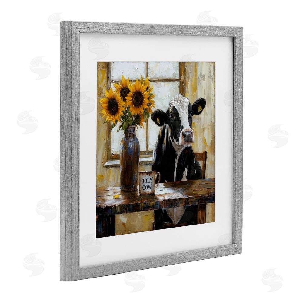 Tina LeCour Holy Cow Rustic Farm Table Gray Framed Print Under Glass with Mat Wall Art