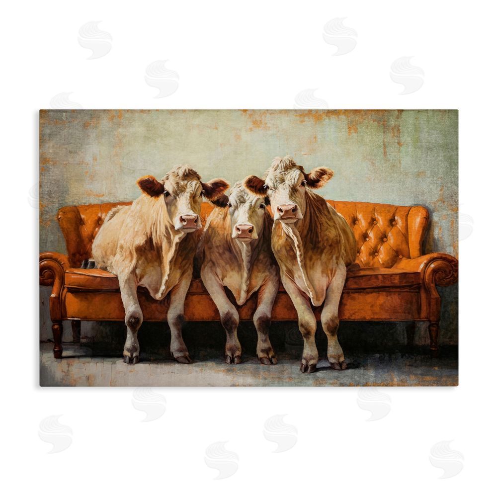 Tina LeCour Cows Just Chillin' Stretched Canvas Wall Art Print