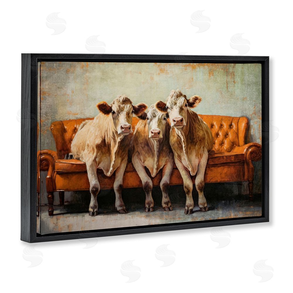 Tina LeCour Cows Just Chillin' Black Floating Frame Wall Art Print
