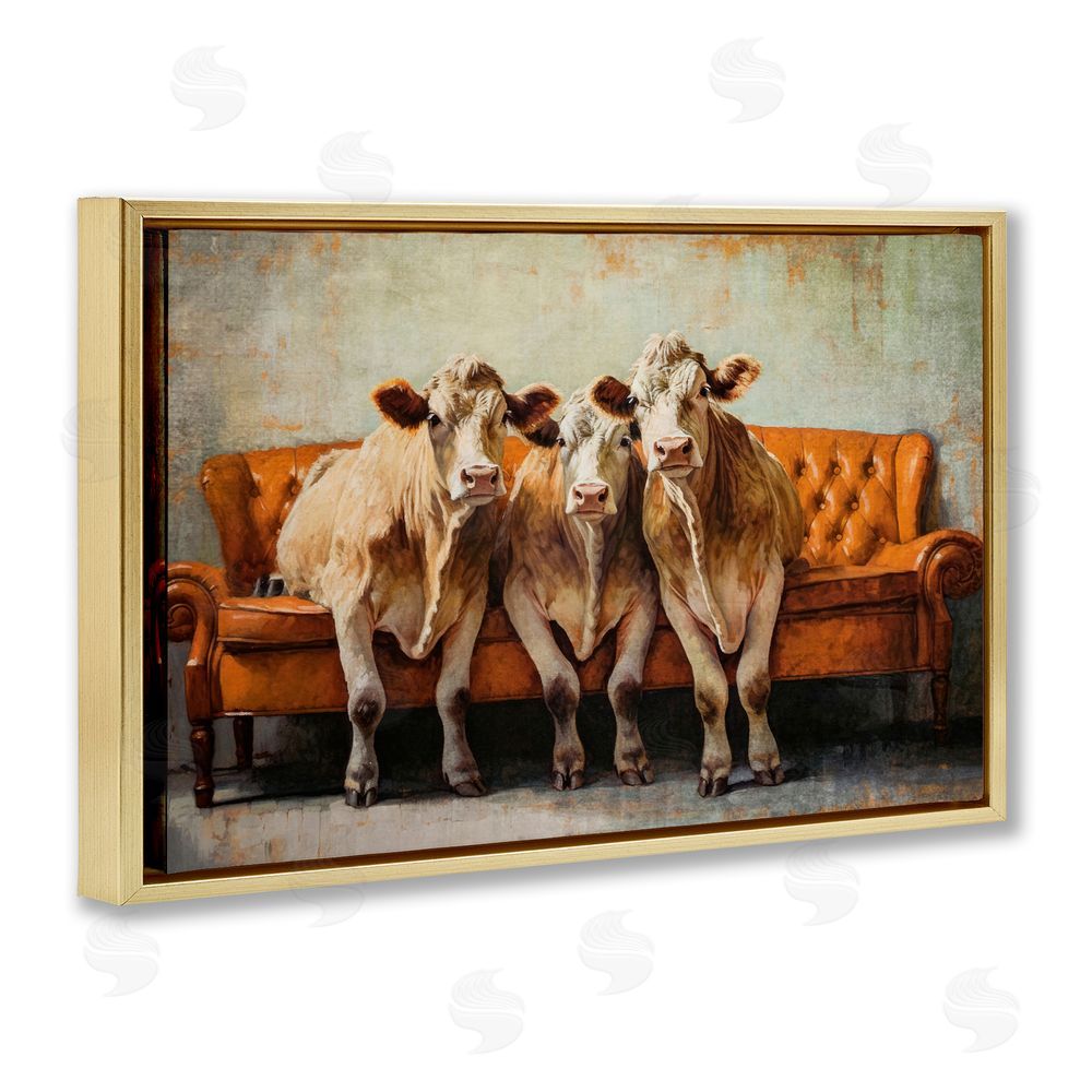 Tina LeCour Cows Just Chillin' Gold Floating Frame Wall Art Print