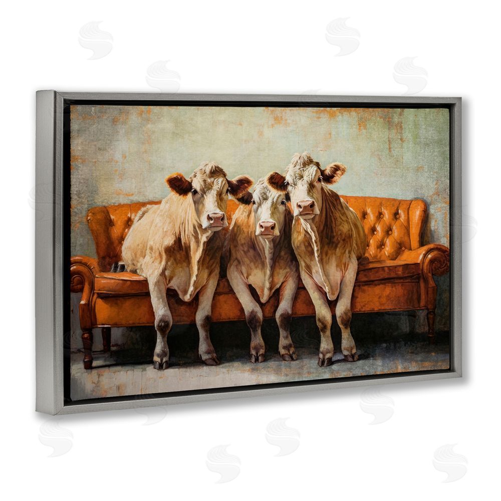Tina LeCour Cows Just Chillin' Gray Floating Frame Wall Art Print
