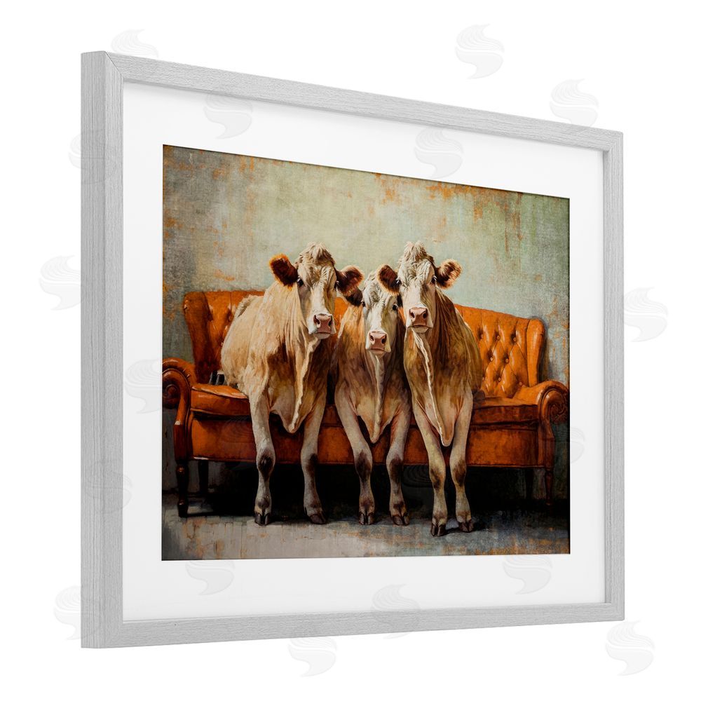 Tina LeCour Cows Just Chillin' Gray Framed Print Under Glass Wall Art