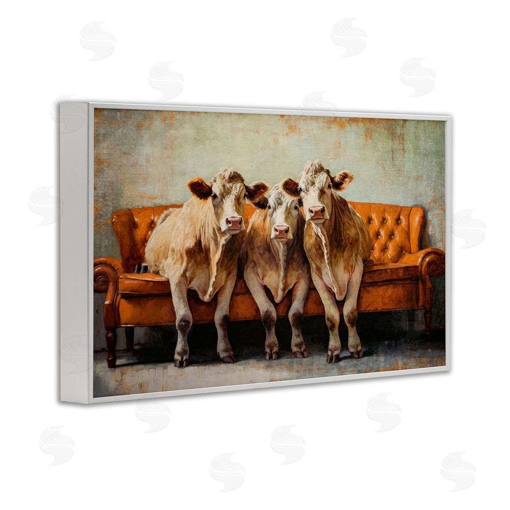 Tina LeCour Cows Just Chillin' White Framed Giclee Wall Art Print