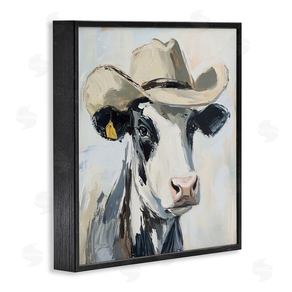 Tina LeCour Cowboy Carl Cow Black Framed Giclee Wall Art Print