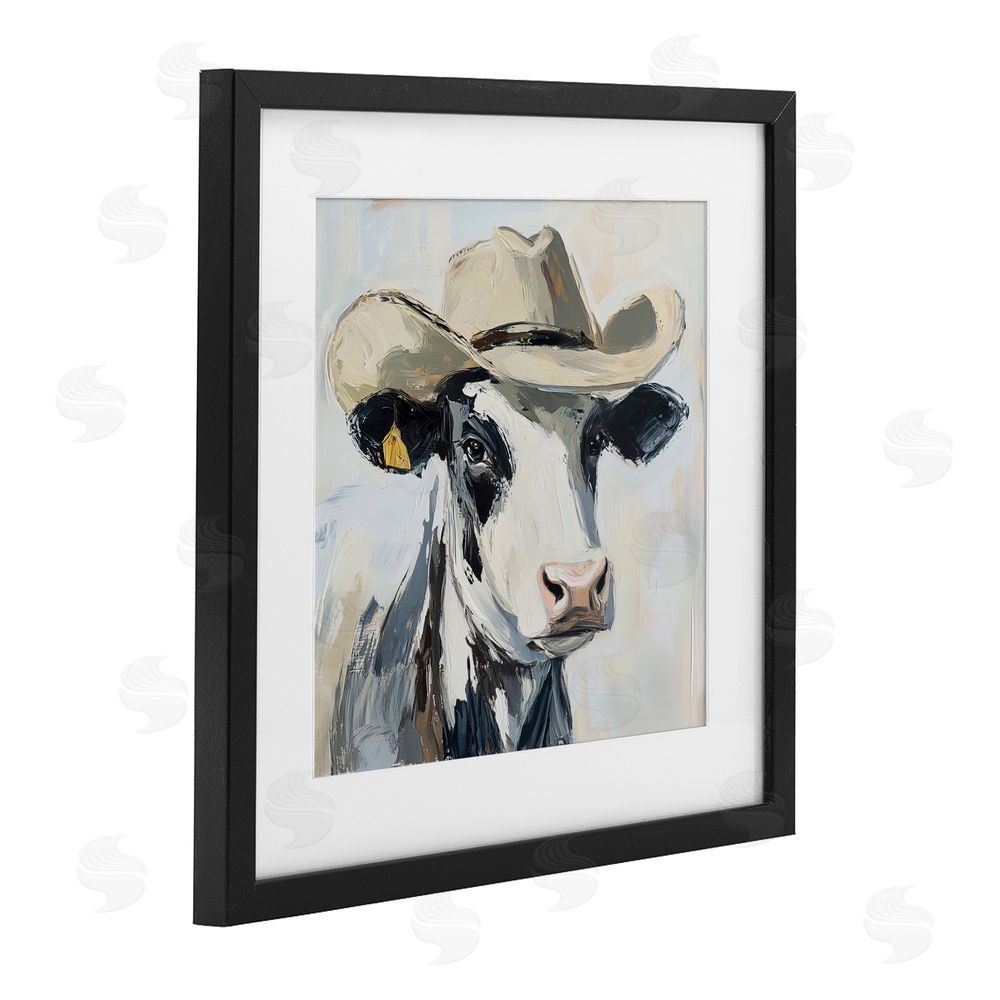 Tina LeCour Cowboy Carl Cow Black Framed Print Under Glass Wall Art