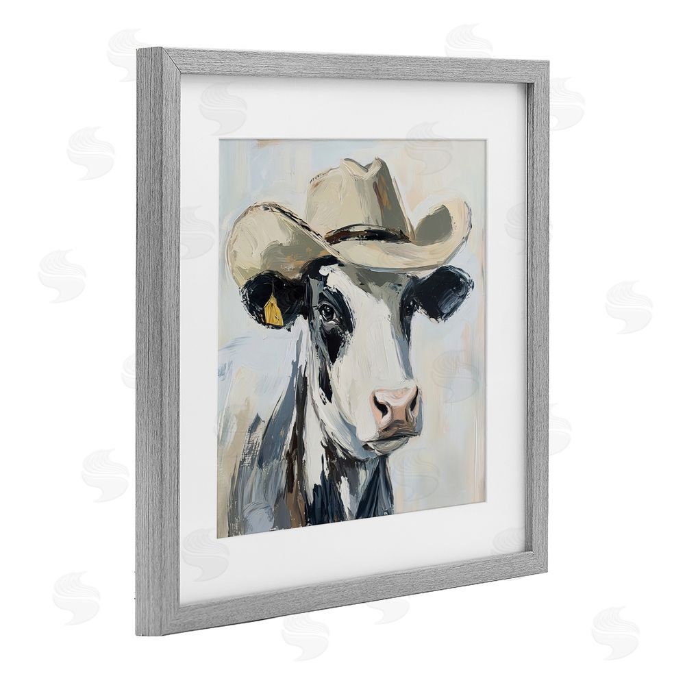 Tina LeCour Cowboy Carl Cow Gray Framed Print Under Glass Wall Art