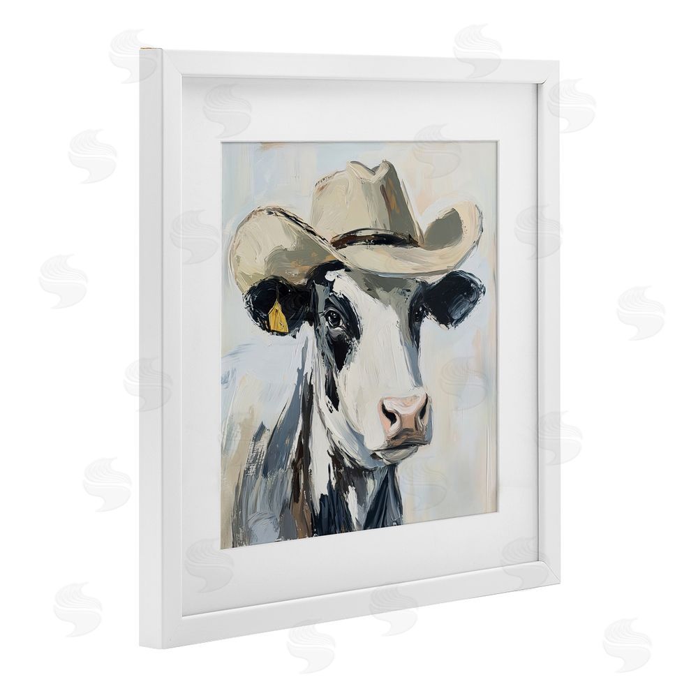 Tina LeCour Cowboy Carl Cow White Framed Print Under Glass Wall Art