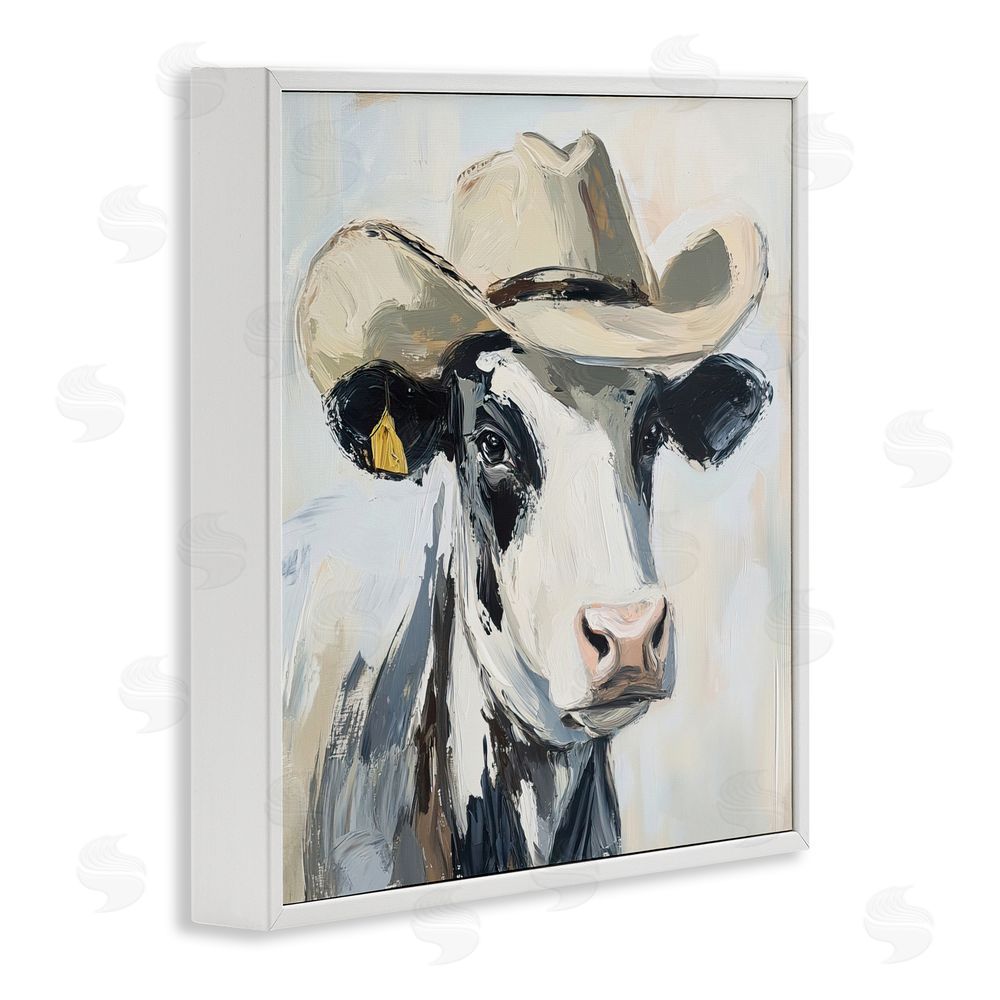 Tina LeCour Cowboy Carl Cow White Framed Giclee Wall Art Print