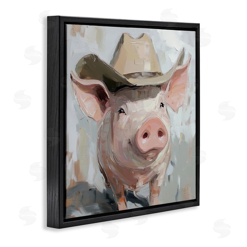 Tina LeCour Cowboy Chester Pig Black Floating Frame Canvas Wall Art Print