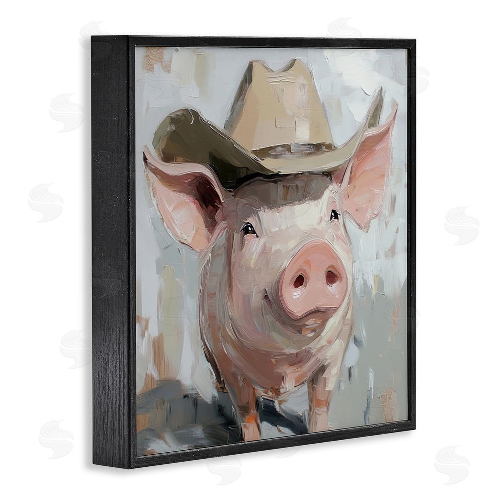 Tina LeCour Cowboy Chester Pig Black Framed Giclee Wall Art Print