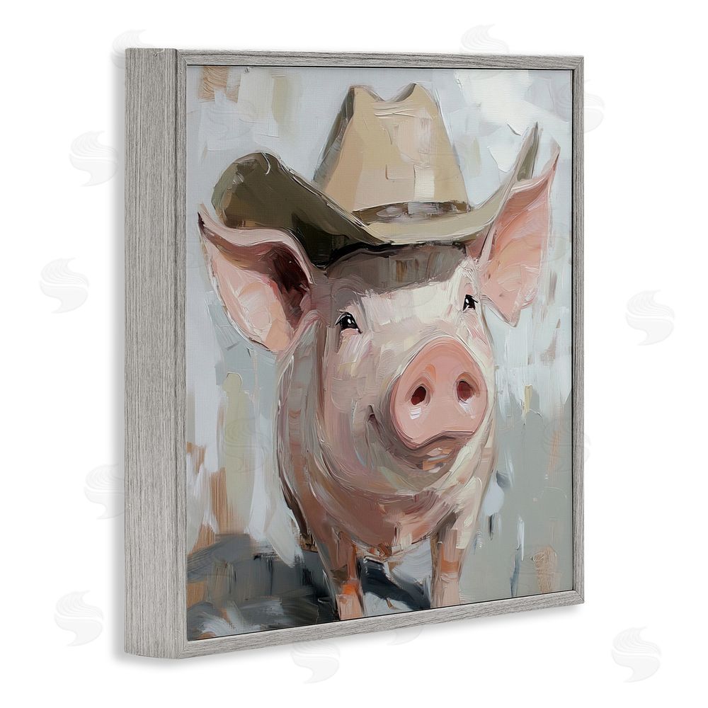Tina LeCour Cowboy Chester Pig Gray Framed Giclee Wall Art Print