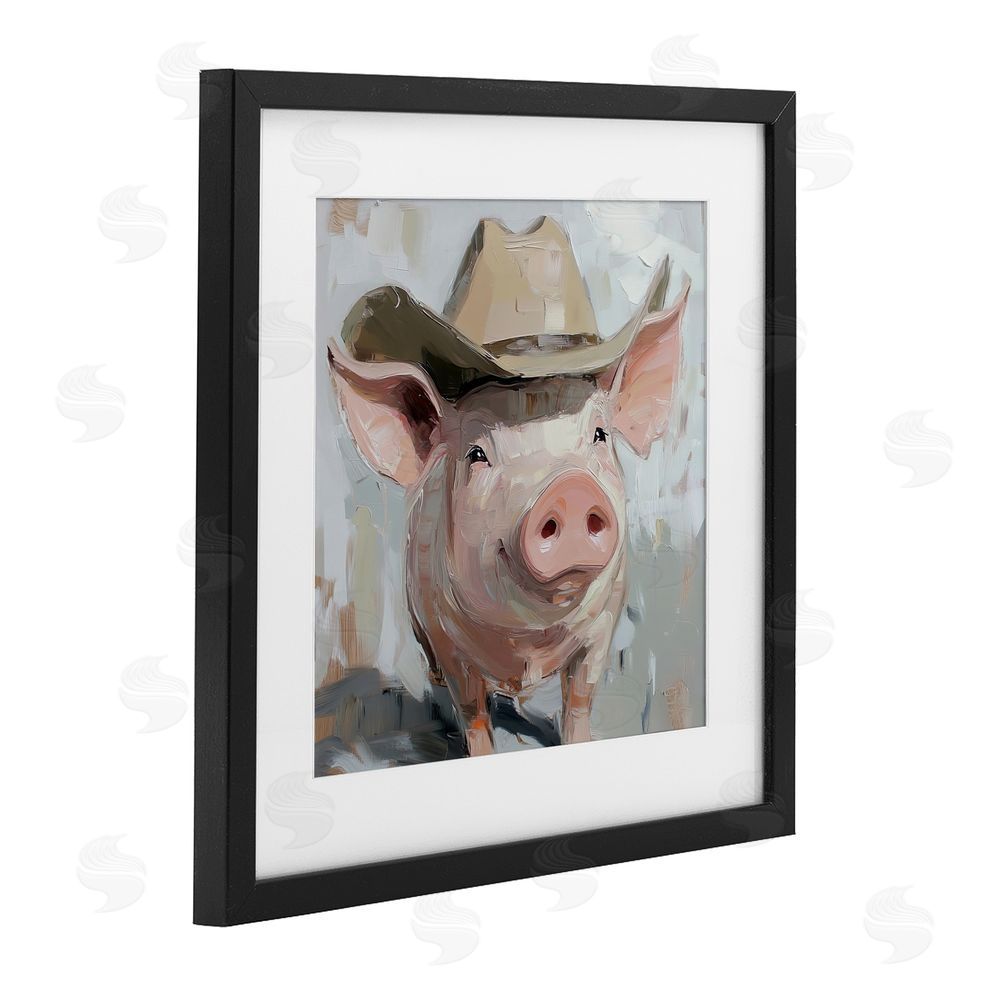 Tina LeCour Cowboy Chester Pig Black Framed Print Under Glass Wall Art