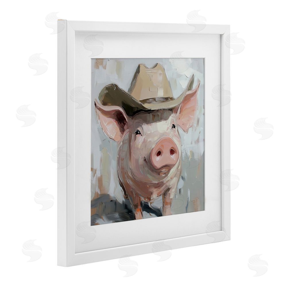 Tina LeCour Cowboy Chester Pig White Framed Print Under Glass Wall Art