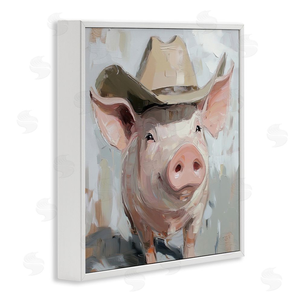 Tina LeCour Cowboy Chester Pig White Framed Giclee Wall Art Print