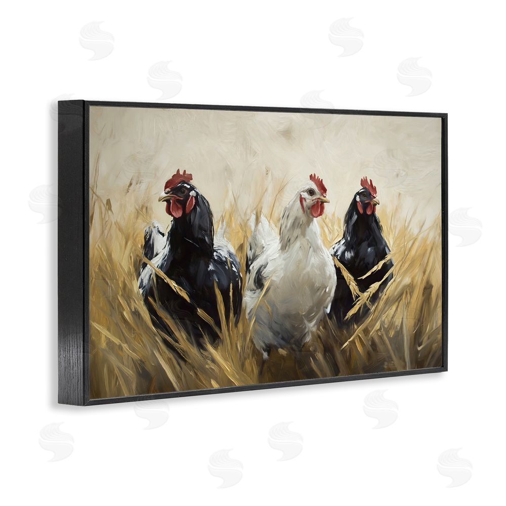 Tina LeCour Chickens In Wheat Field Black Framed Giclee Wall Art Print