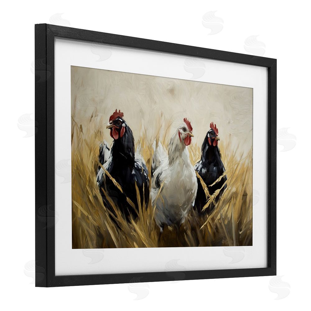 Tina LeCour Chickens In Wheat Field Black Framed Print Under Glass Wall Art