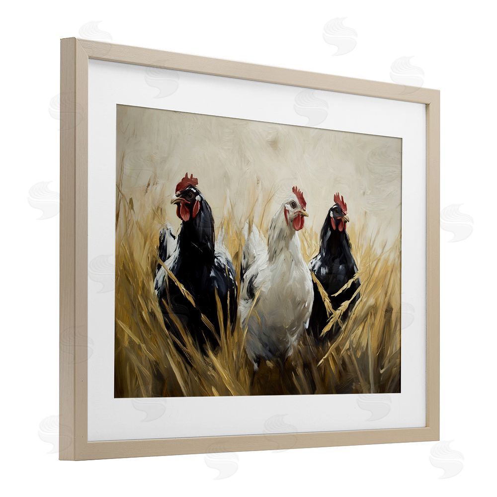 Tina LeCour Chickens In Wheat Field Birch Framed Print Under Glass Wall Art