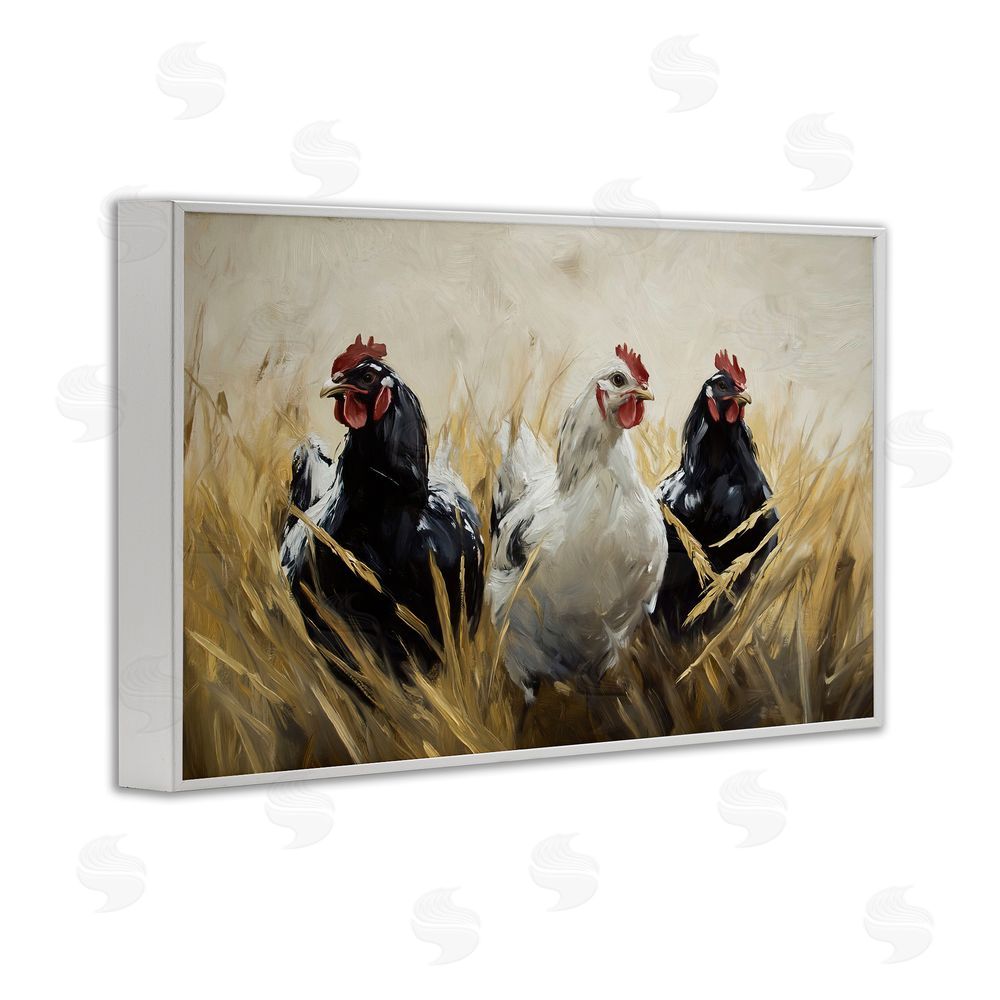 Tina LeCour Chickens In Wheat Field White Framed Giclee Wall Art Print