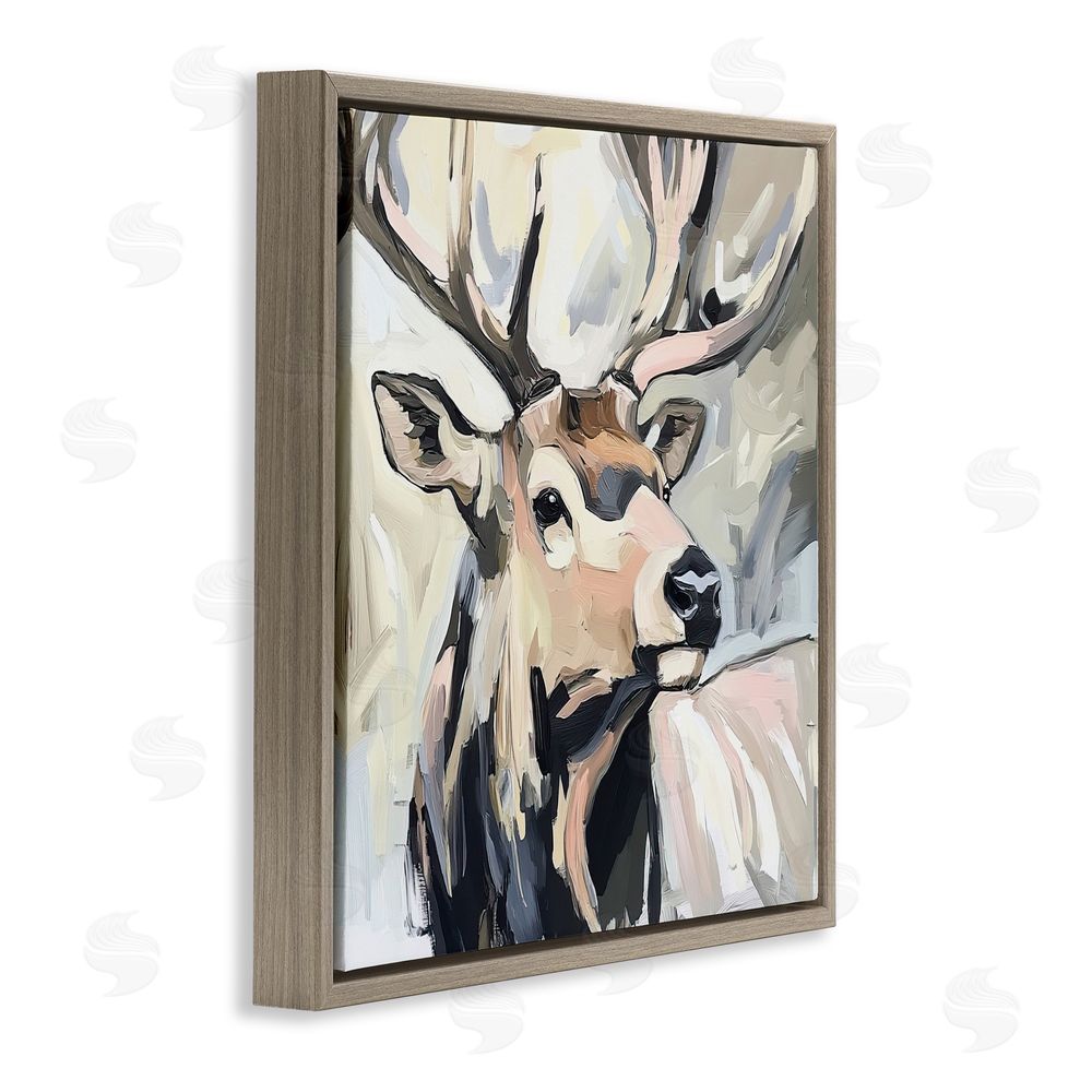 Tina LeCour Neutral Bull Elk Portrait Brown Floating Frame Canvas Wall Art Print